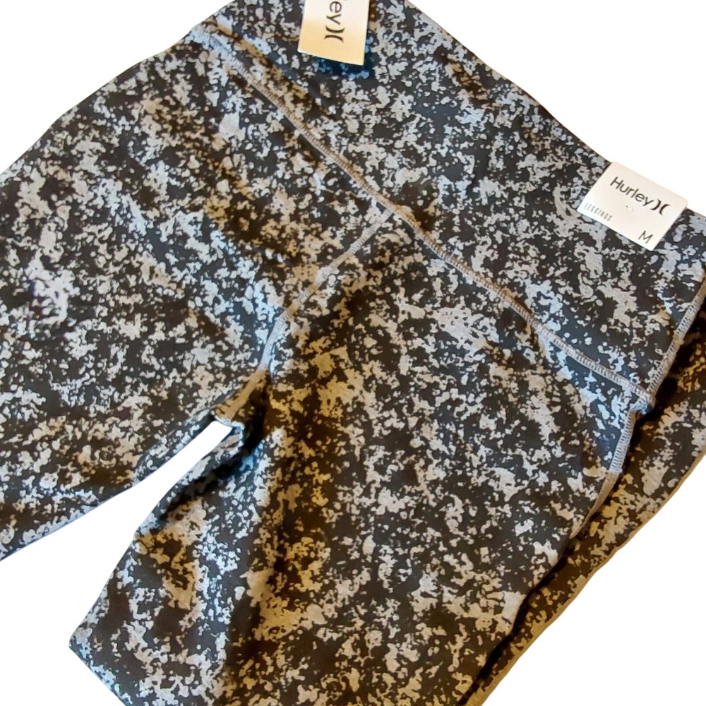 Hurley Womens Leggings Med Reversible Black Gray Heather Yoga Pants Jogger NWT